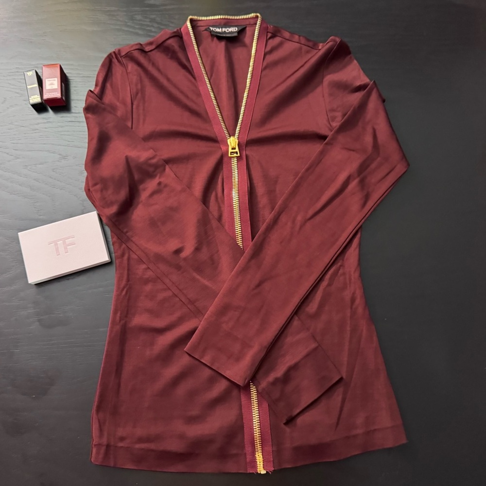 Tom Ford Premium Cherry Silk Blend Blouse - Picture 8 of 12